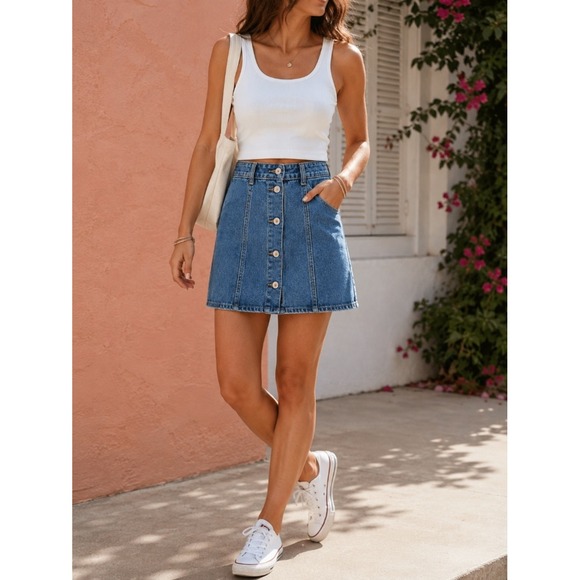 No excuses Dresses & Skirts - Vintage 90s Button Front Denim Mini Skirt High Waist Jean Skirt Size 4